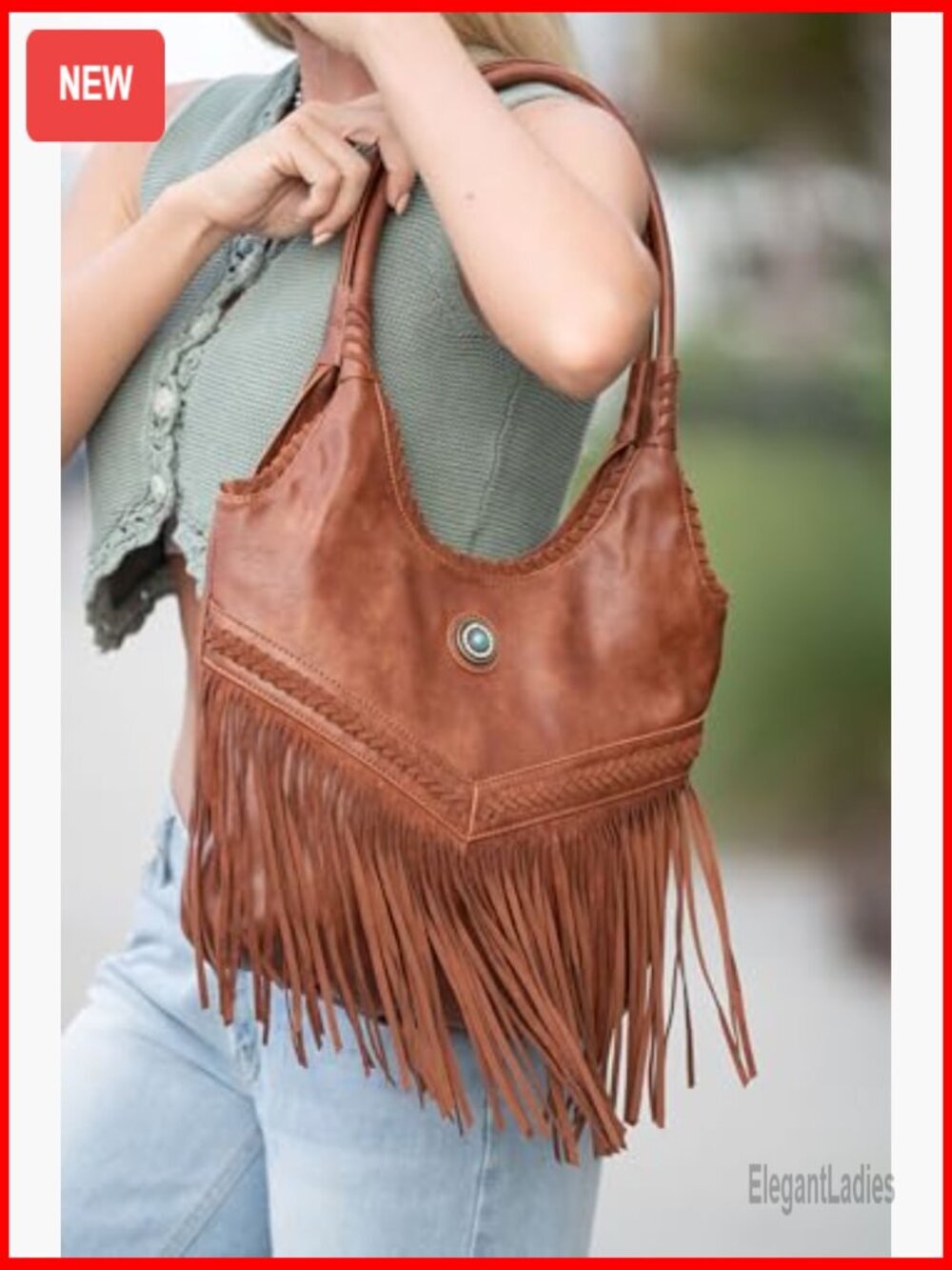 Faux Leather Fringe Tote Bag with CCW Pocket, One Size - Picture 2 of 7